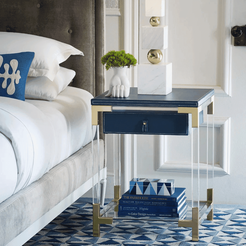 LXURI - modern bedroom nightstand with glossy lacquer and brass details