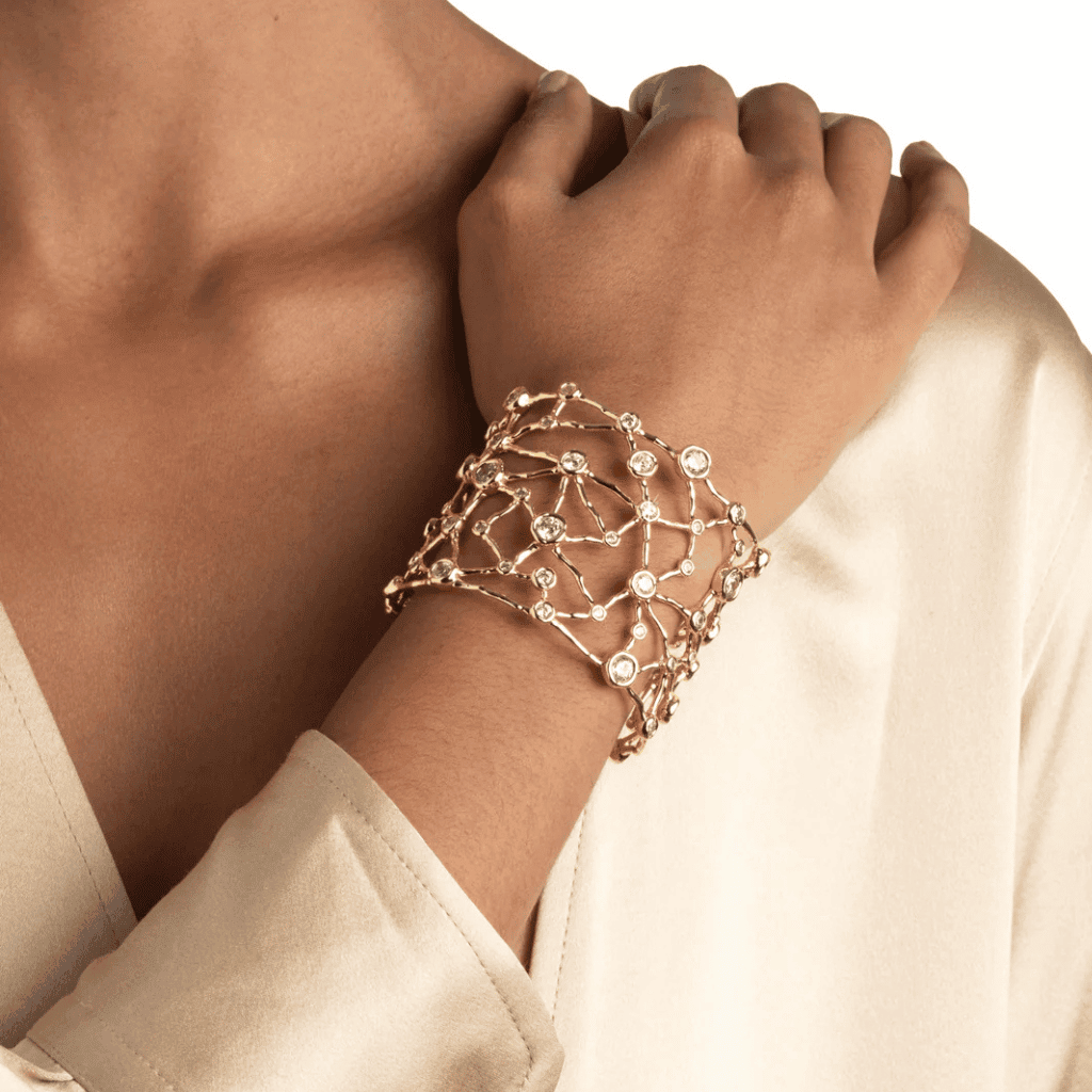 LXURI - Asterales Gold Celestial Wide Cuff Bracelet 