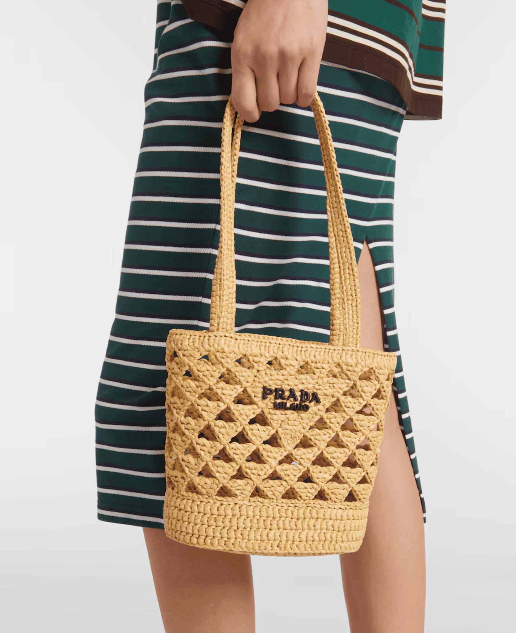 LXURI - Logo Raffia-Effect Crochet Tote Bag by Prada